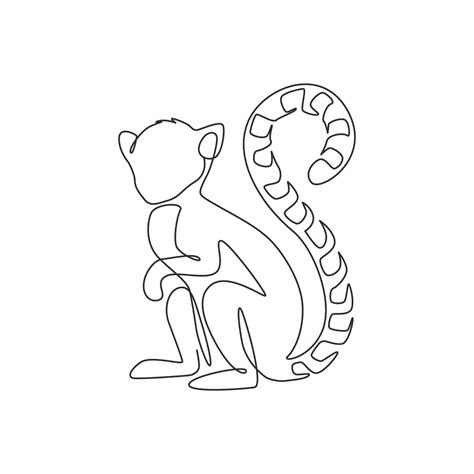 One single line drawing of cute funny sitting lemur for logo identity. Marsupial animal mascot ...