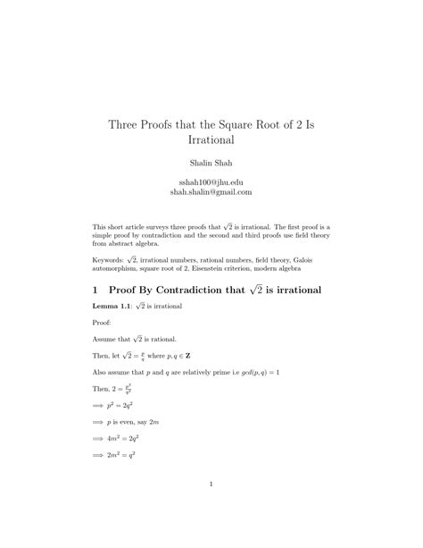 (PDF) Three Proofs that the Square Root of 2 Is Irrational