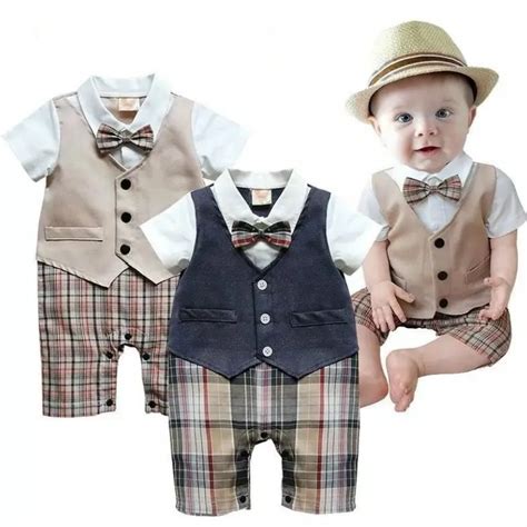 Newborn Toddler Baby Boy Clothes Summer Little Gentleman Suit Christening Formal Party Bodysuit ...