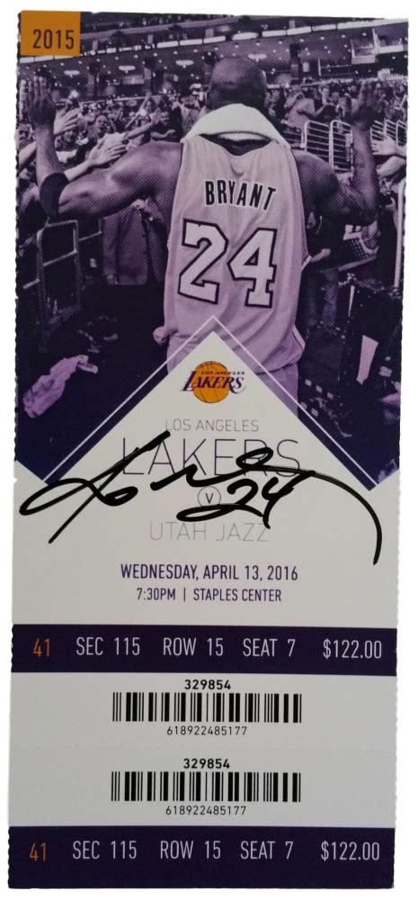 Kobe Bryant Signed Lakers Original Final Game Ticket Stub (JSA LOA ...