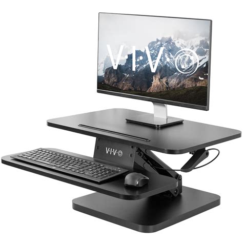 VIVO Small Height Adjustable Standing Desk Gas Spring Monitor Riser - 25" Tabletop Sit to Stand ...