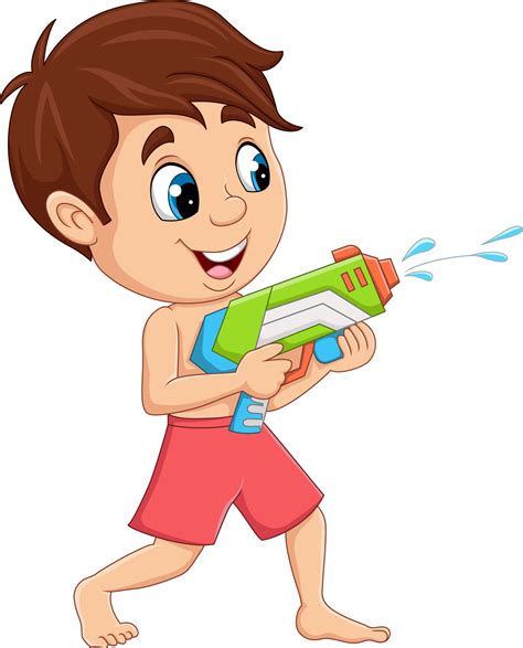 Cartoon little boy playing water gun 7098318 Vector Art at Vecteezy