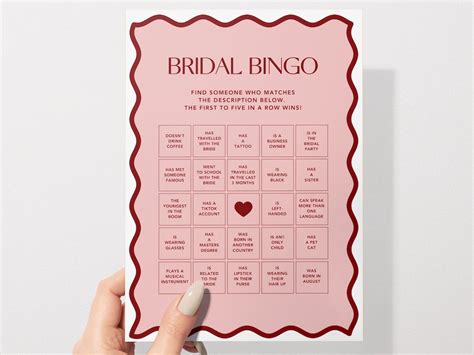 Bridal Bingo Game Hens & Bridal Shower Party Game Bachelorette Pink Red Instant Download Print ...