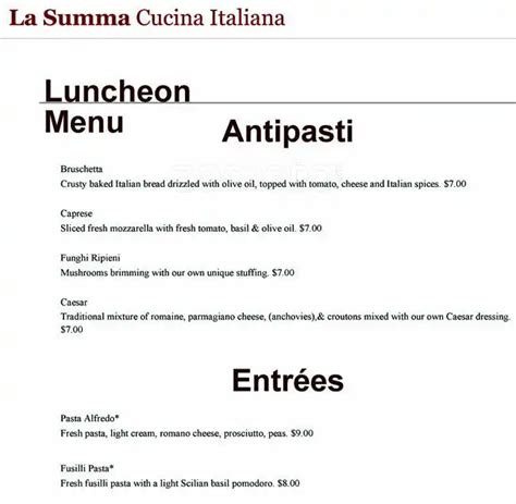 La Summa Cantina Italiana Menu - Urbanspoon/Zomato