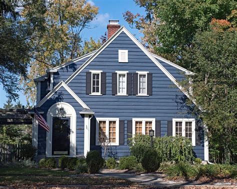 blue house white trim red shutters - Google Search | House exterior ...