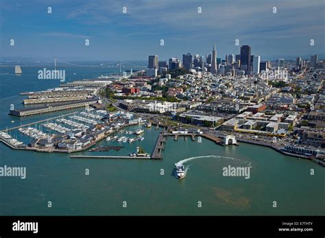 Ferry, Pier 41 Ferry Terminal, Pier 39 and marinas, and downtown San Francisco, California, USA ...