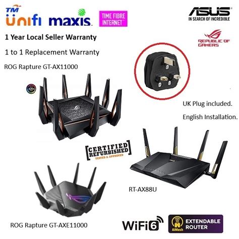 ASUS AX11000 AXE11000 RT-AX88U XT8 AX6600 ROG RAPTURE HIGH END WIFI6 ROUTER (PREOWNED UNIT ...