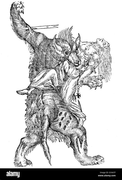 18th century woodcut of a werewolf attack. A werewolf, in European ...