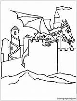 Castle And Dragon Coloring Pages Fantasy Pictures To  sketch template