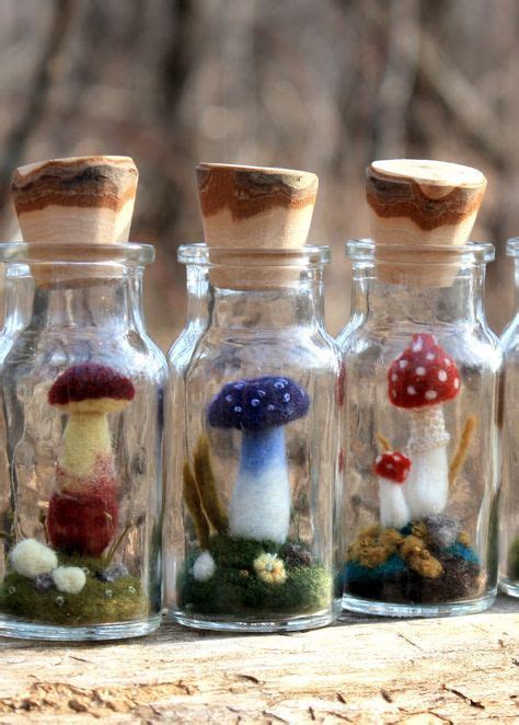 Felted Mushrooms in Spice Bottles Could be use in party bags for a fairy party Fairy Jars Diy ...