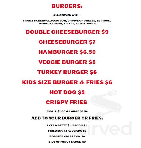 Burger Stevens menu in Portland, Oregon, USA