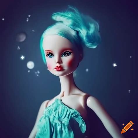 Fantasy doll with beautiful outfit on a moonlit planet