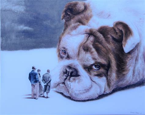 Rudolf Kosow - Best Friends (spaniel puppy dog ear surrealism scale animal boy farm earth tones ...