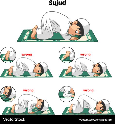 Muslim prayer position guide step Royalty Free Vector Image