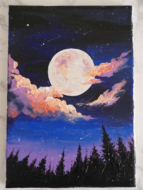 Acrylic landscape painting "Moon" on canvas in 2021 | Landscape ...