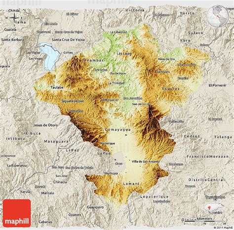 Physical 3D Map of Comayagua, shaded relief outside