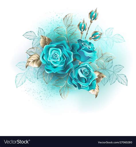 blue roses with leaves on a white background