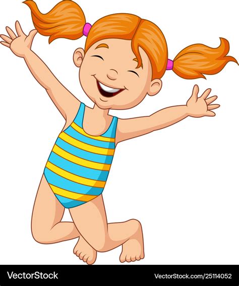 Cartoon happy girl in a swimsuit Royalty Free Vector Image