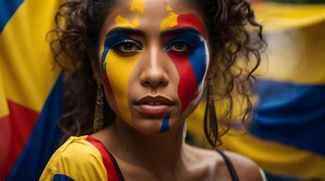 Premium AI Image | A vibrant Colombian woman proudly painting her face with the bold colors of ...