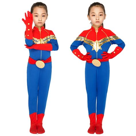 2019 Kids Captain Marvel Cosplay Disguise Halloween Carnival Costumes ...