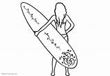 Surfboard Coloring Pages Girl Holding A  Free Printable sketch template
