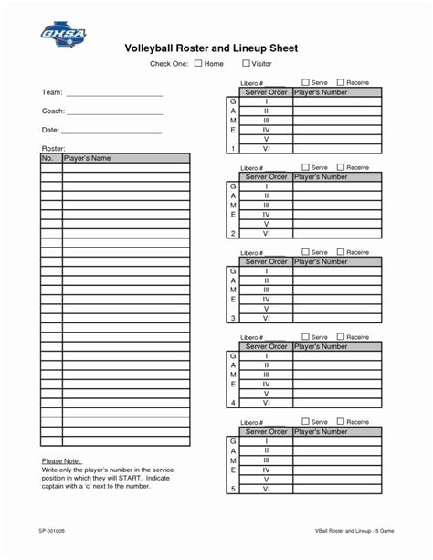 Printable Volleyball Lineup Sheet - Printable Words Worksheets