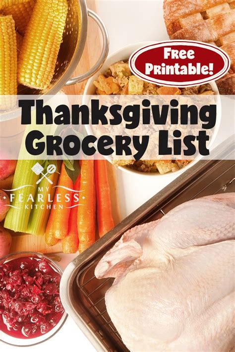 thanksgiving grocery list with turkey, cranberry sauce and corn on the cob