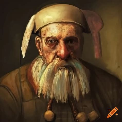 Concept art of a medieval shopkeeper in beksinski style on Craiyon