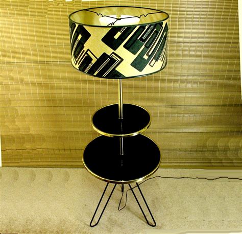 Vintage Mid Century Modern 2 Tier Hairpin Leg Table Floor Lamp w Shade | eBay | Mid century ...