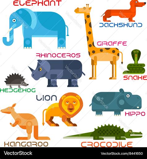 Wild and domestic animals cartoon flat icons Vector Image