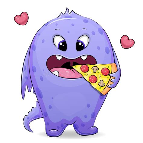 Cute Cartoon Monster Eating Pizza. Stock Vector - Illustration of mouth, character: 246845239