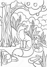 Coloring Pages Wild Animals Mother Fox With Her Little Cute Baby  sketch template