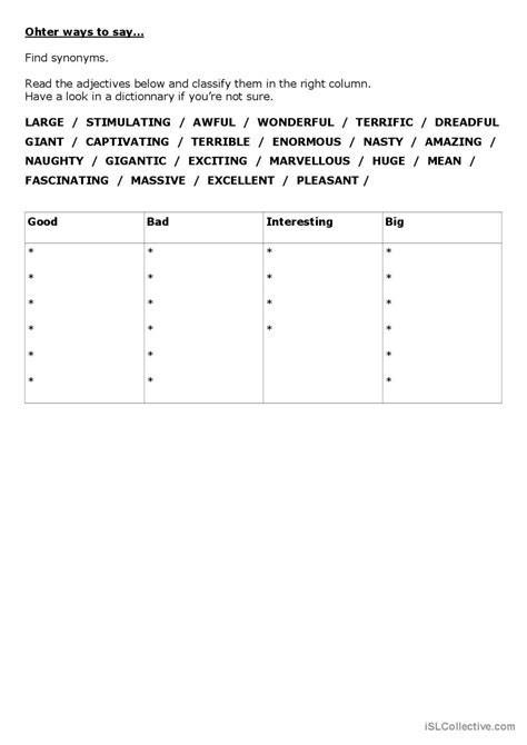 Other ways to say / Synonyms: English ESL worksheets pdf & doc