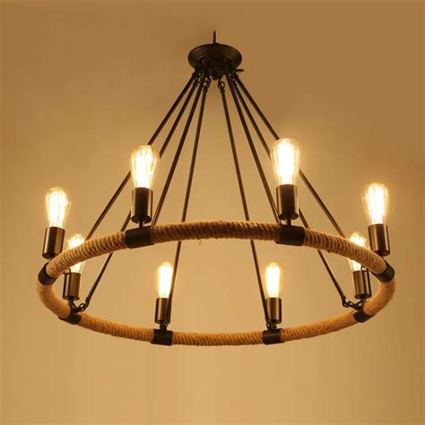American Village Retro Pendant Lamp Creative Rustic Country Style Rope Pendant Lights Cafe ...