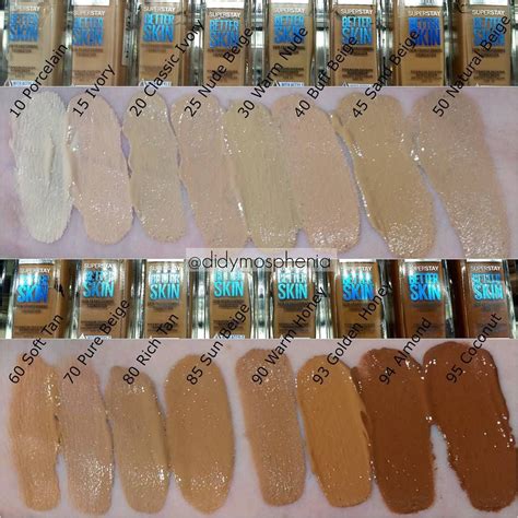 Swatches of all 16 shades of the Maybelline Superstay Better Skin foundation | Better skin ...