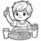 Boy Eating Steak With French Fries And Vegetables 🥩🍟🥦 Coloring Page sketch template