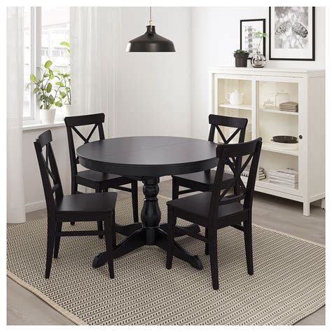 INGATORP extendable table, black, 431/4/61" - IKEA | Black round dining table, Dining table ...