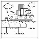 Hoja Para Colorear De Un Buque Carga En El muelle  Vector Premium sketch template