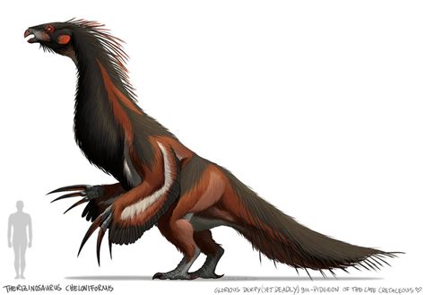 Therizinosaurus size compared to a mere human. Art by sickdelusion on Deviantart. : r/Dinosaurs