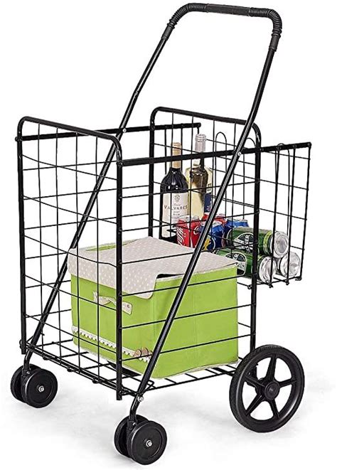 Amazon.com : Goplus Folding Shopping Cart Jumbo Double Basket Perfect ...