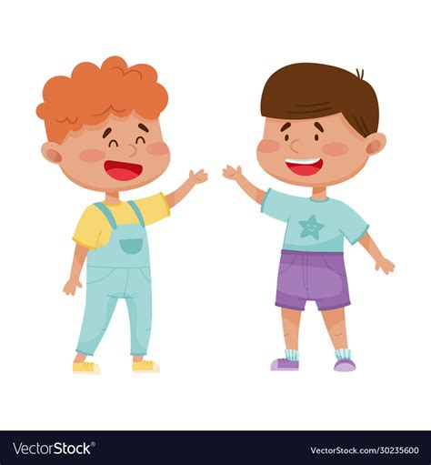 Little boys greeting and cheering each other Vector Image