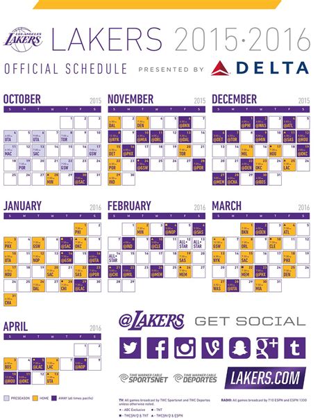 2015-16 Lakers Printable Schedule | Basketball schedule, Lakers ...