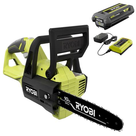 RYOBI 40V 10 in. Battery Powered Chainsaw with 2.0 Ah Battery and ...