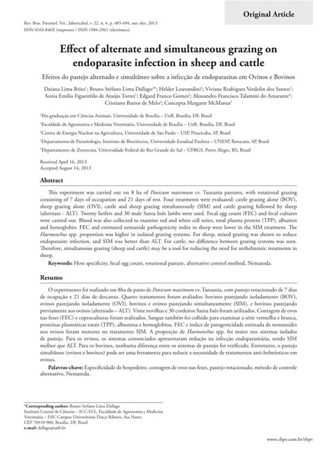 (PDF) Effect of alternate and simultaneous grazing on endoparasite infection in sheep and cattle