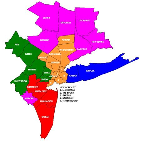 File:new York Metropolitan Area Counties Illustration Throughout Tri State Area Map - Printable Map