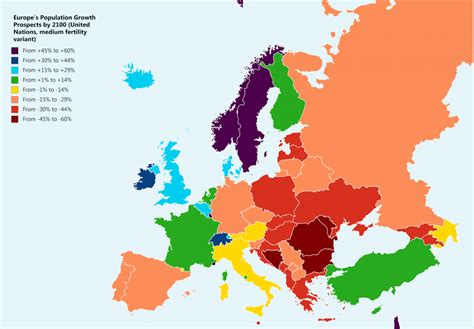 Predicted Population Growth & Decline in Europe by 2100 - Vivid Maps