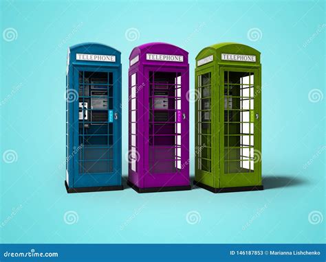 Three Telephone Booths For Talking For Money 3d Render On White ...