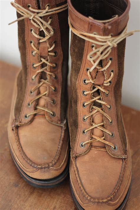 Men's Brown Leather Suede Cole Haan Moccasin Hunting Boots Lace Up Boots Size 8.5 Made in the USA