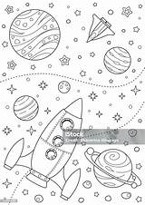 Fantasy Coloring Page With Rocket Different Planets Nebulae And Stars  sketch template