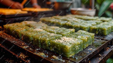 Premium Photo | Indonesian Kue Lumpang green rice flour cakes at a local bakery